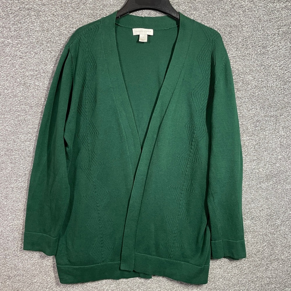 Christopher & Banks Green Cotton Open Front Diamond Knit Cardigan Sweater XL
